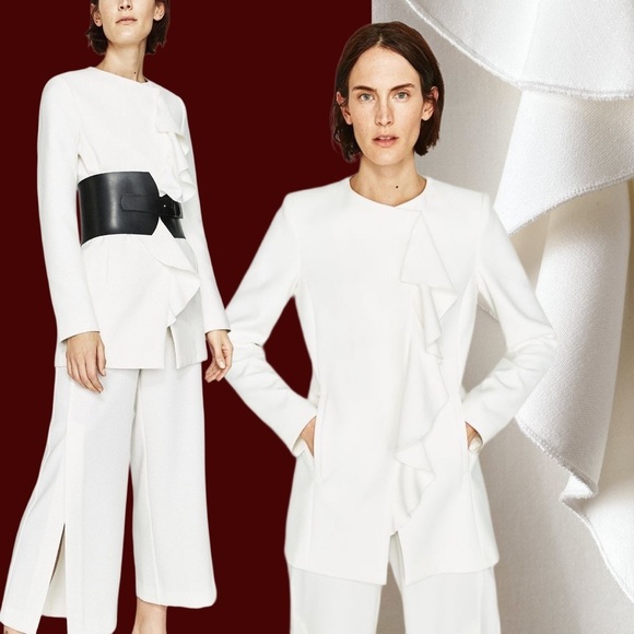 Zara Jackets & Blazers - ZARA Off White Ruffle Collarless Blazer Coat Old Money Jacket Holidays Modern XS